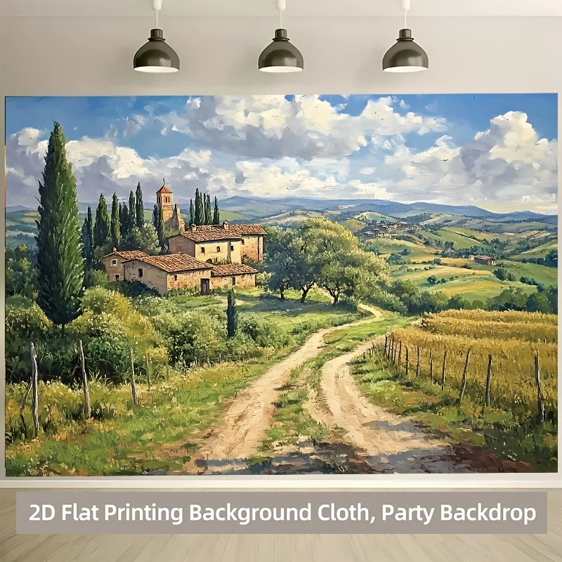 Tuscany Countryside Tapestry 2D Flat Wall Hanging Italian Villa Landscape Decor for Living Room Bedroom Oil Painting Style