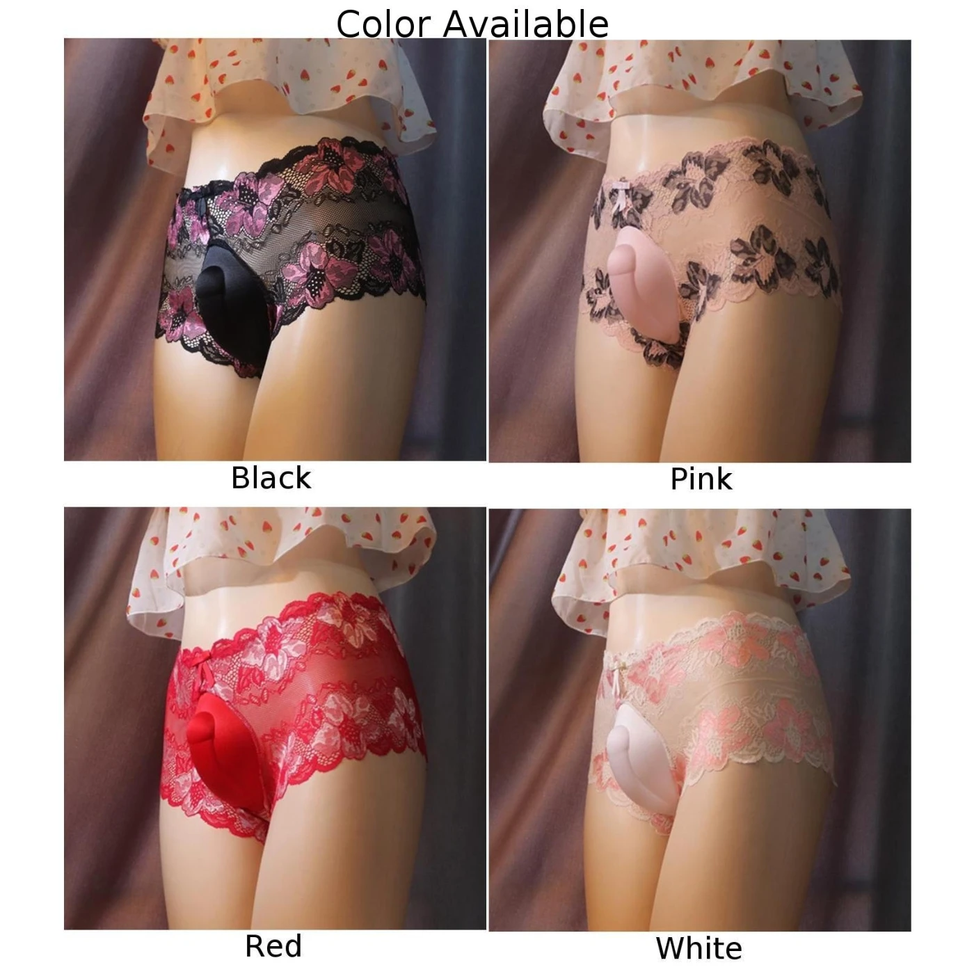 Sexy Men Sissy Elastic Crossdresser Lace Panties Hiding Gaff Thongs U-Convex Pouch Briefs Shapping Underwear Male Lingerie