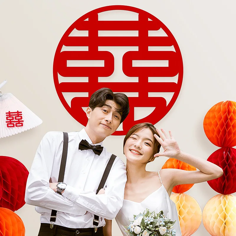 Chinese Wedding Decoration Wedding 3D Static Sticker Xi Word Traditional Wedding Supplies Wall Stickers New Year Decorations