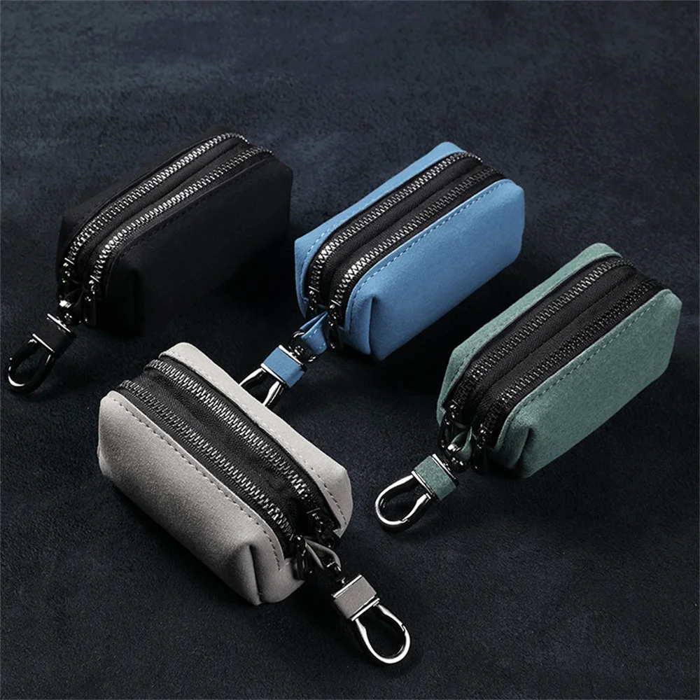 Zipper Key Pouch Large Capacity Key Bag With Keychain Leather Coin Purse Storage Bag for Men and Women Key Holder Wallet