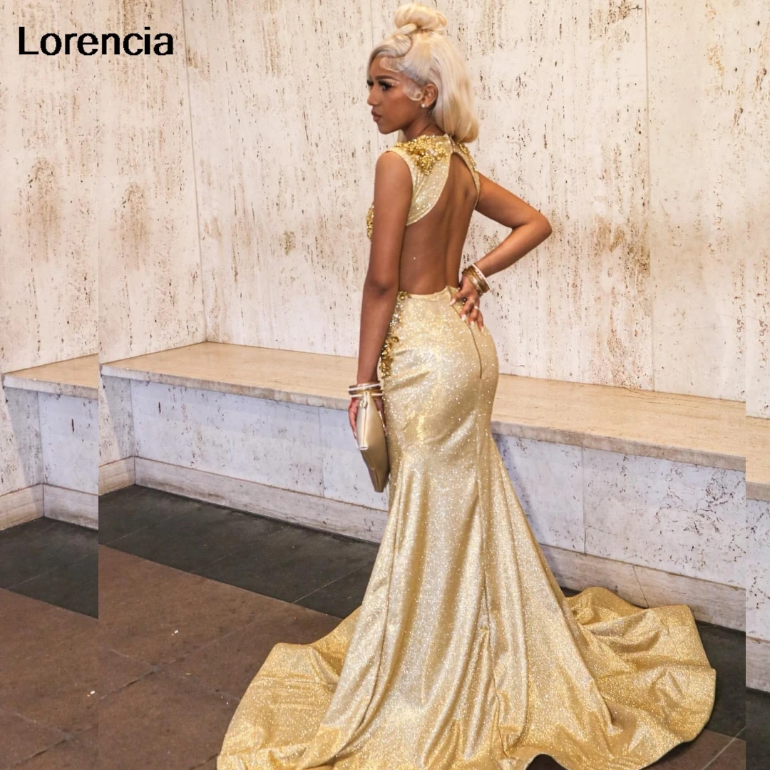 Customized Gold Sequin Mermaid Prom Dress 2024 Blackgirls Rhinestones Crystal Birthday Party Gala Gowns Vestidos De Festa YPD119