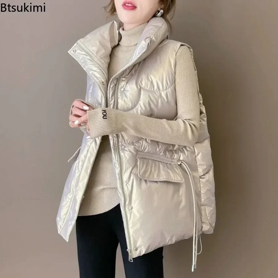 New 2026 Women's Down Cotton Vest Coat Autumn Winter Short Stand Collar Sleeveless Cotton Jacket Female Casual Quilted Waistcoat