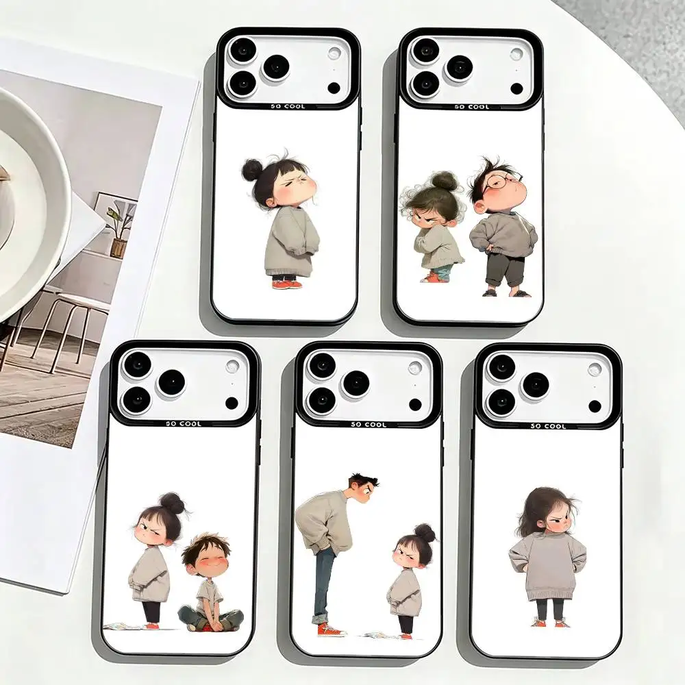 Cute Angry Little G-Girl Phone Case For iPhone 17,16,15,14,13,12,11 Plus,Pro Max,XS,Colorful Silver Black Cover