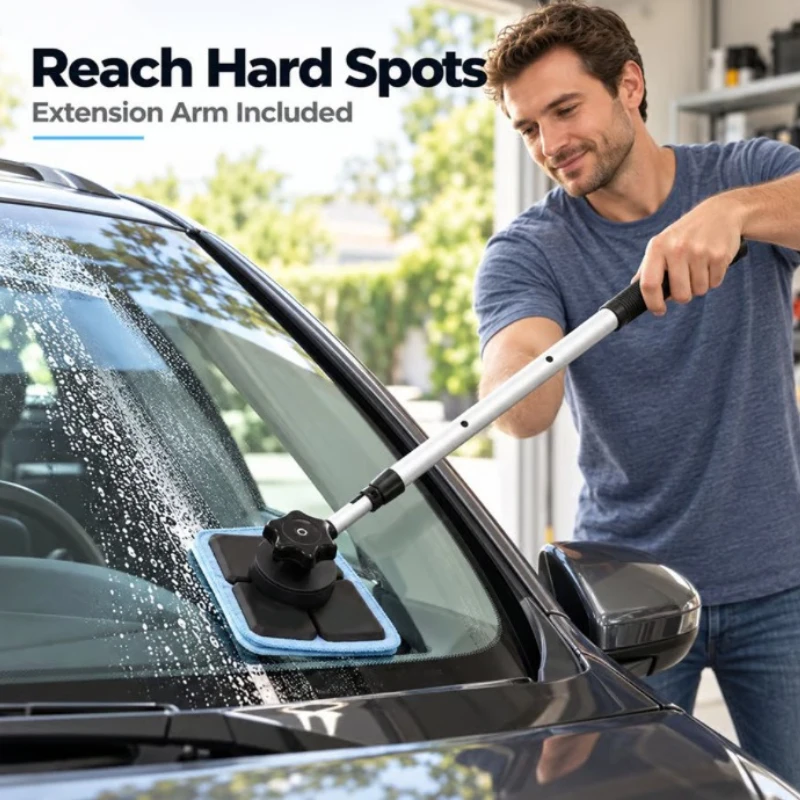 Magnetic Car Inside and Outside Windshield Cleaner Extendable Handle Detachable Pads Streak-Free Windshield Brush Kit