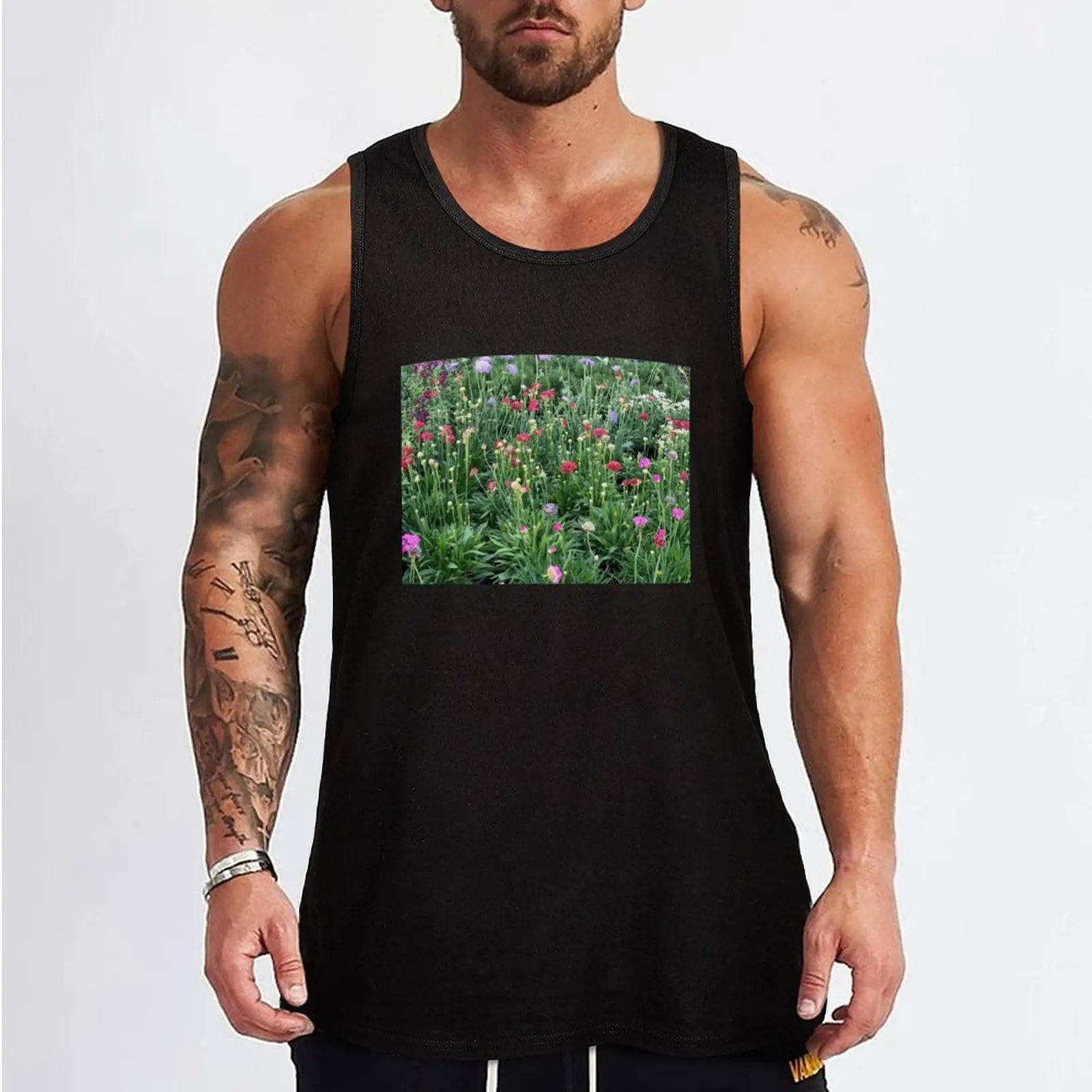 English Wild Flower Meadow in the Green Tank Top clothes for men gym clothes man