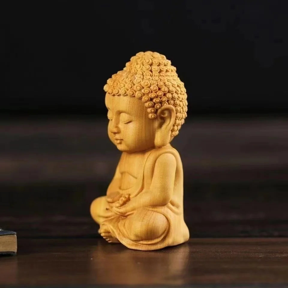 Taihang Ya cypress wood carving handicrafts Q version small such as carving car ornaments