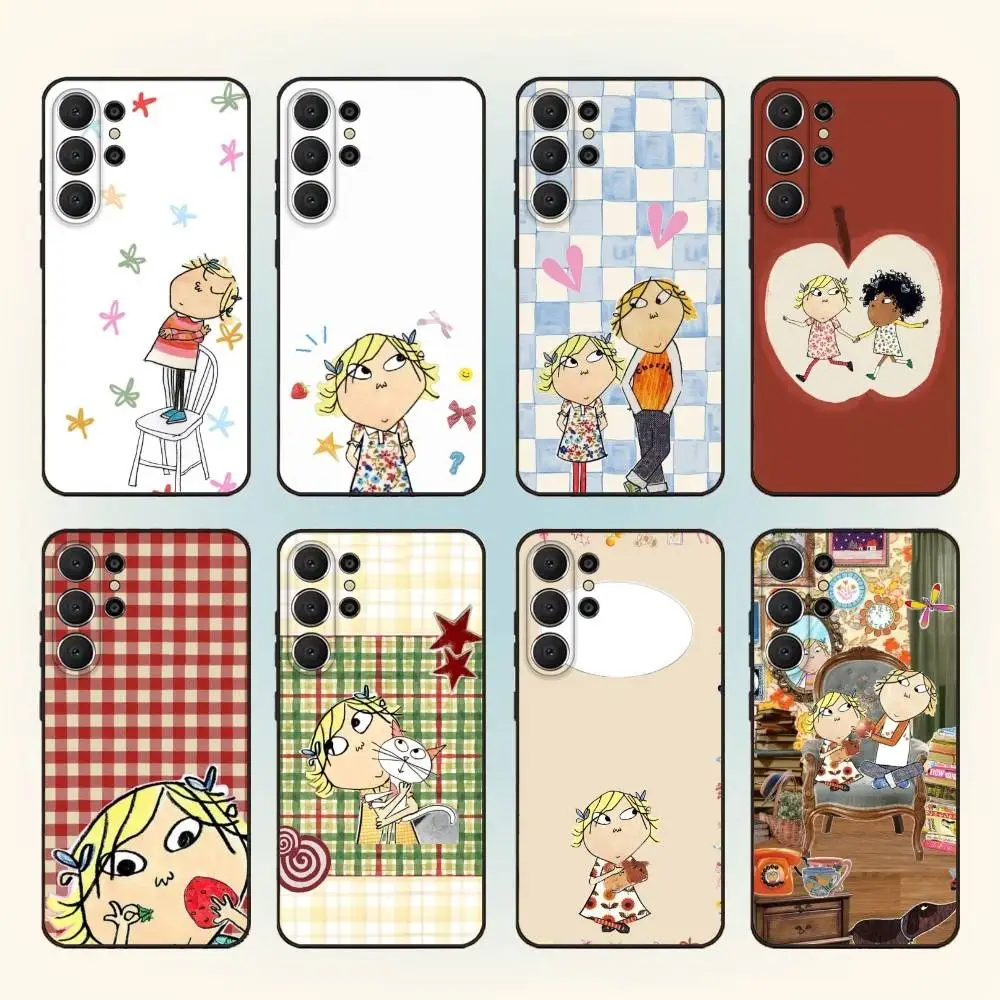 

Cutting-Fabric Charlie and Lola Cartoon Phone Case For Samsung S25,S24,S21,S22,S23,S30,Ultra,S20,FE,Lite,10,9,Black Cover