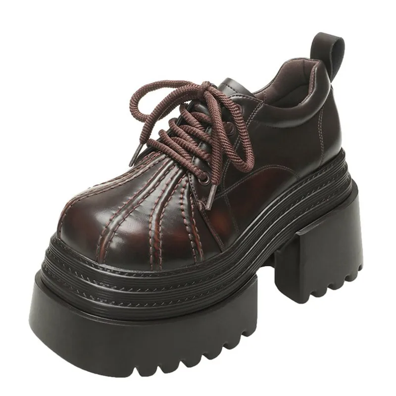 

Fashion 10CM Fashion Spring 2025 Women's Leather Sneakers High Platform Lace-up Casual Leather Shoes Autumn Thick Sole Heels New