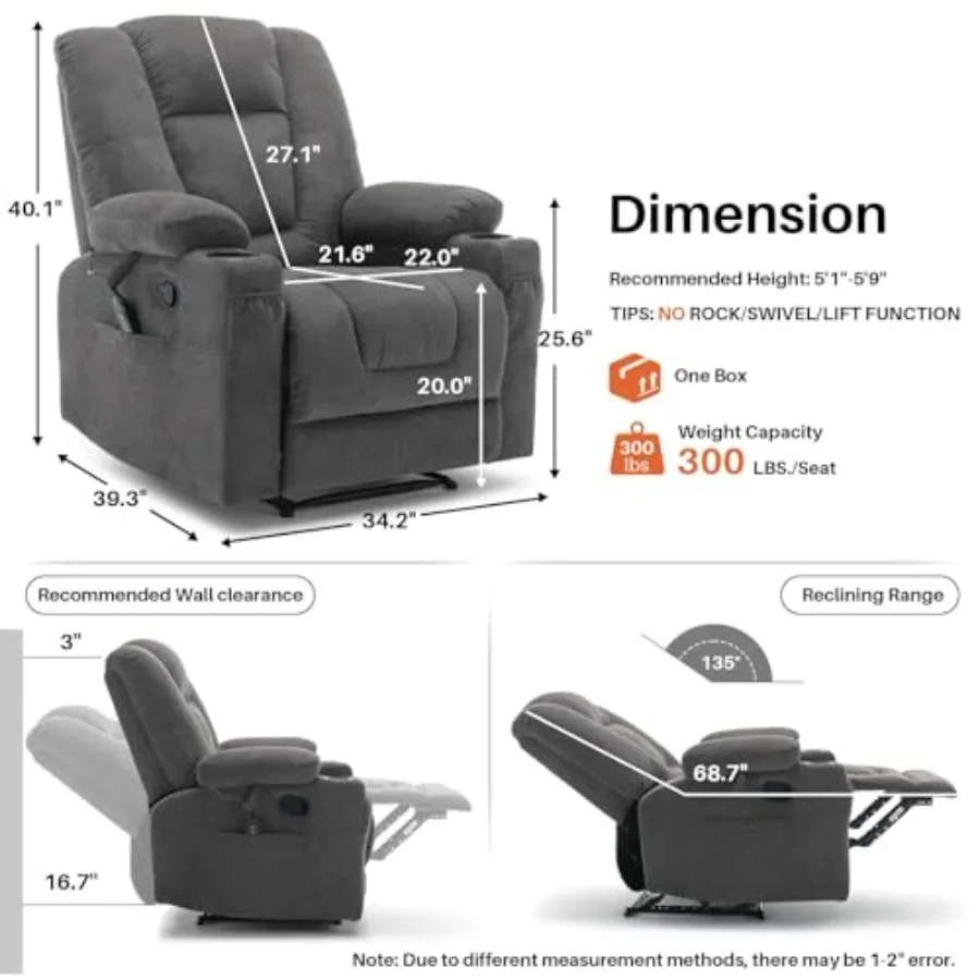 Massage Recliner Chair with Heat Cozy Wall Hugger Recliners for Living Room