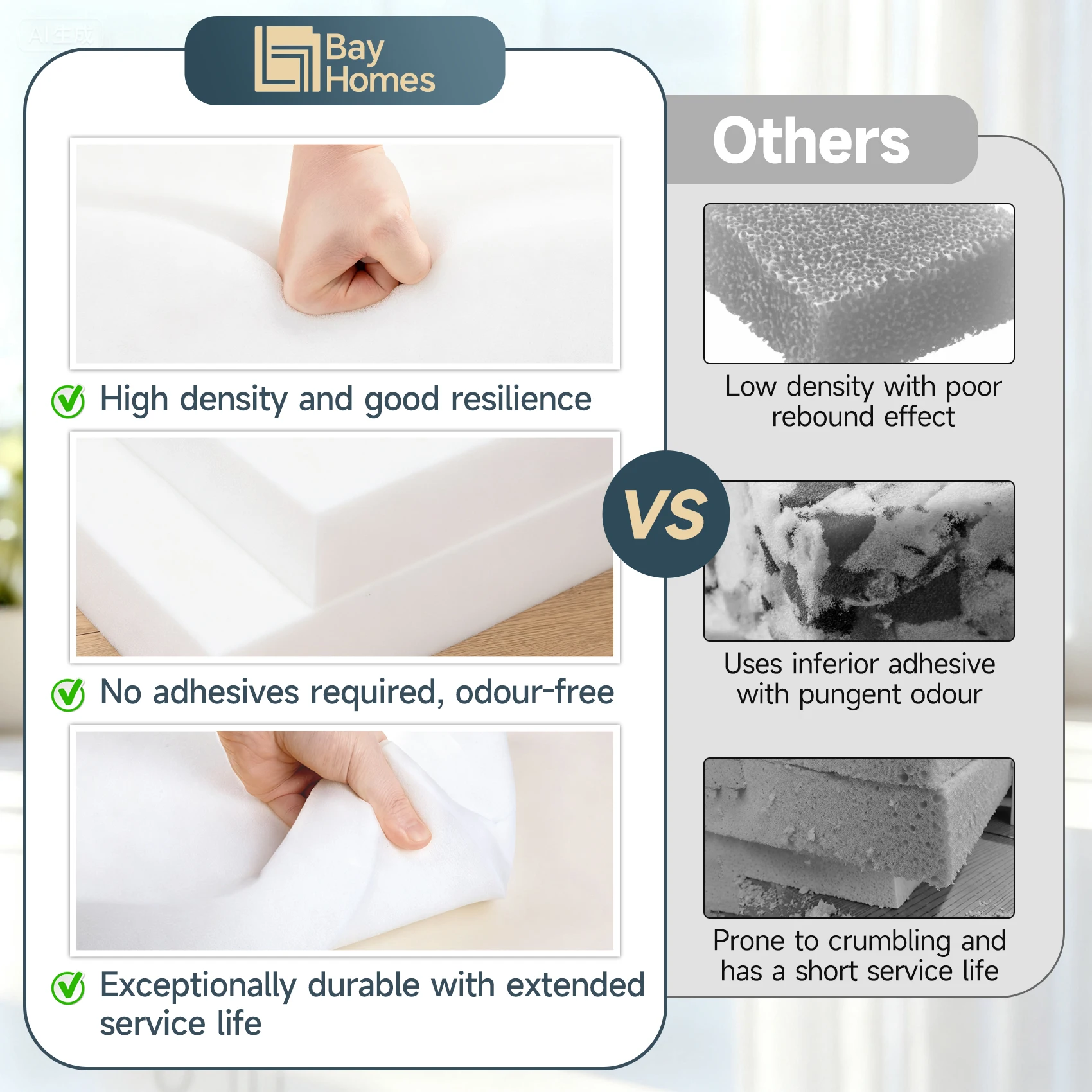 High Density Upholstery Foam for Chair Couch Cushion Replacement Foam Pad Seat Repair Topper for Patio Furniture Outdoor Cushion