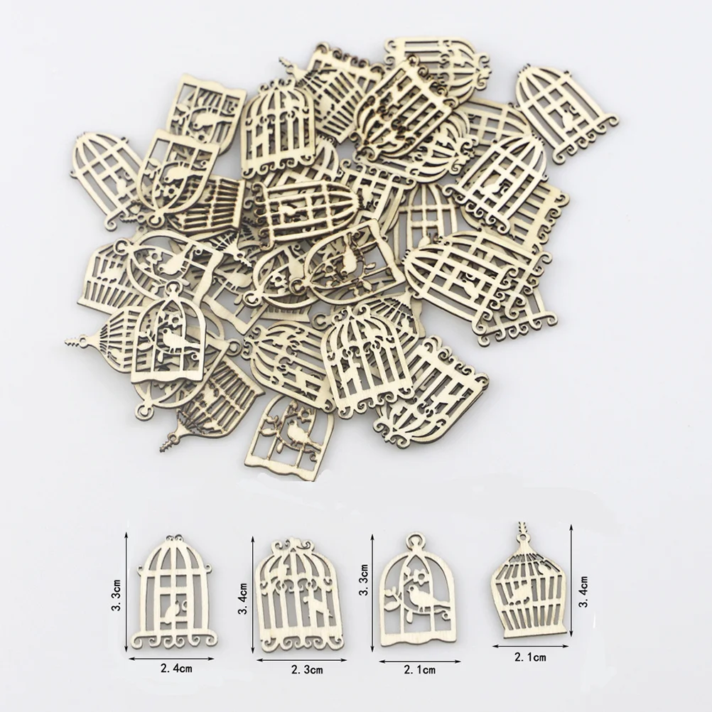 

100pcs Bird Cage Ornament Hollow Wooden Slices Hanging Decor For Scrapbooking Diy Craft Projects Wooden Craft Wood Chip