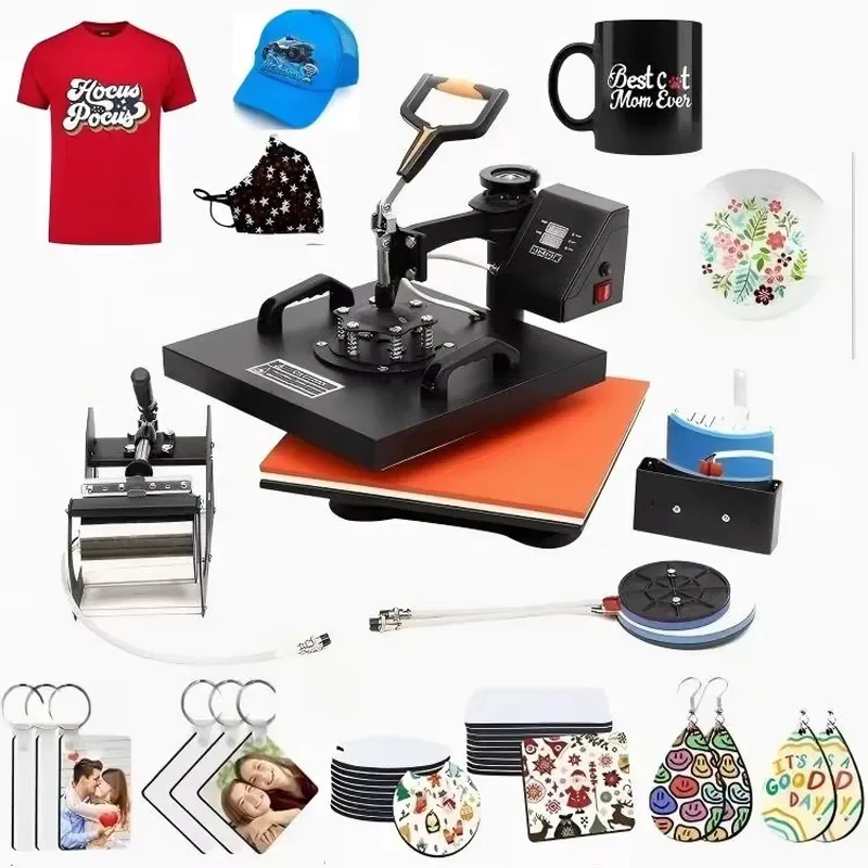 STROVAN 38x38cm 5IN1 Combo T-Shirt Hat Mug Plate Heat Press, Transfer DIY Printer Machine Sublimation,Heat Press Machine