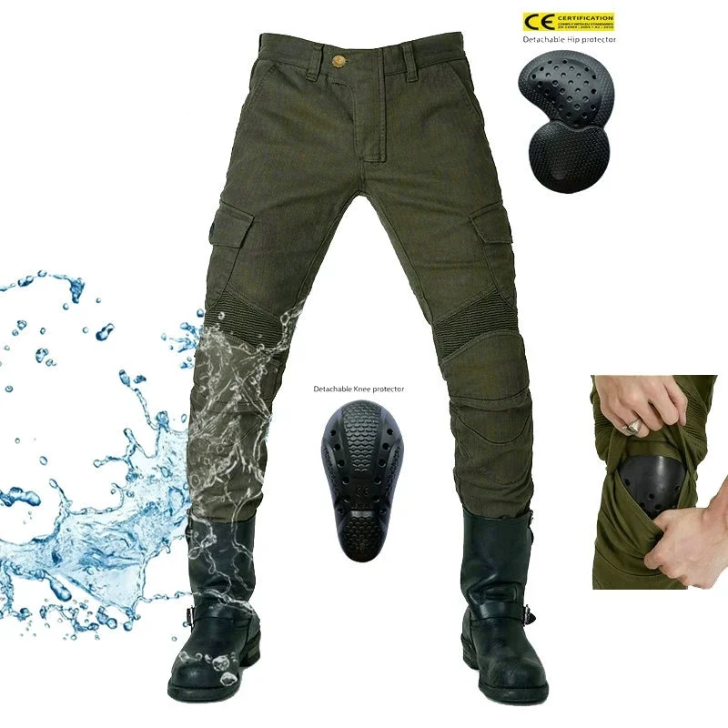 

Men's Khaki Motorcycle Outdoor Cycling Traveling Armor CE Certification Jeans Stretch Racing Road Motocross Equipment Pants