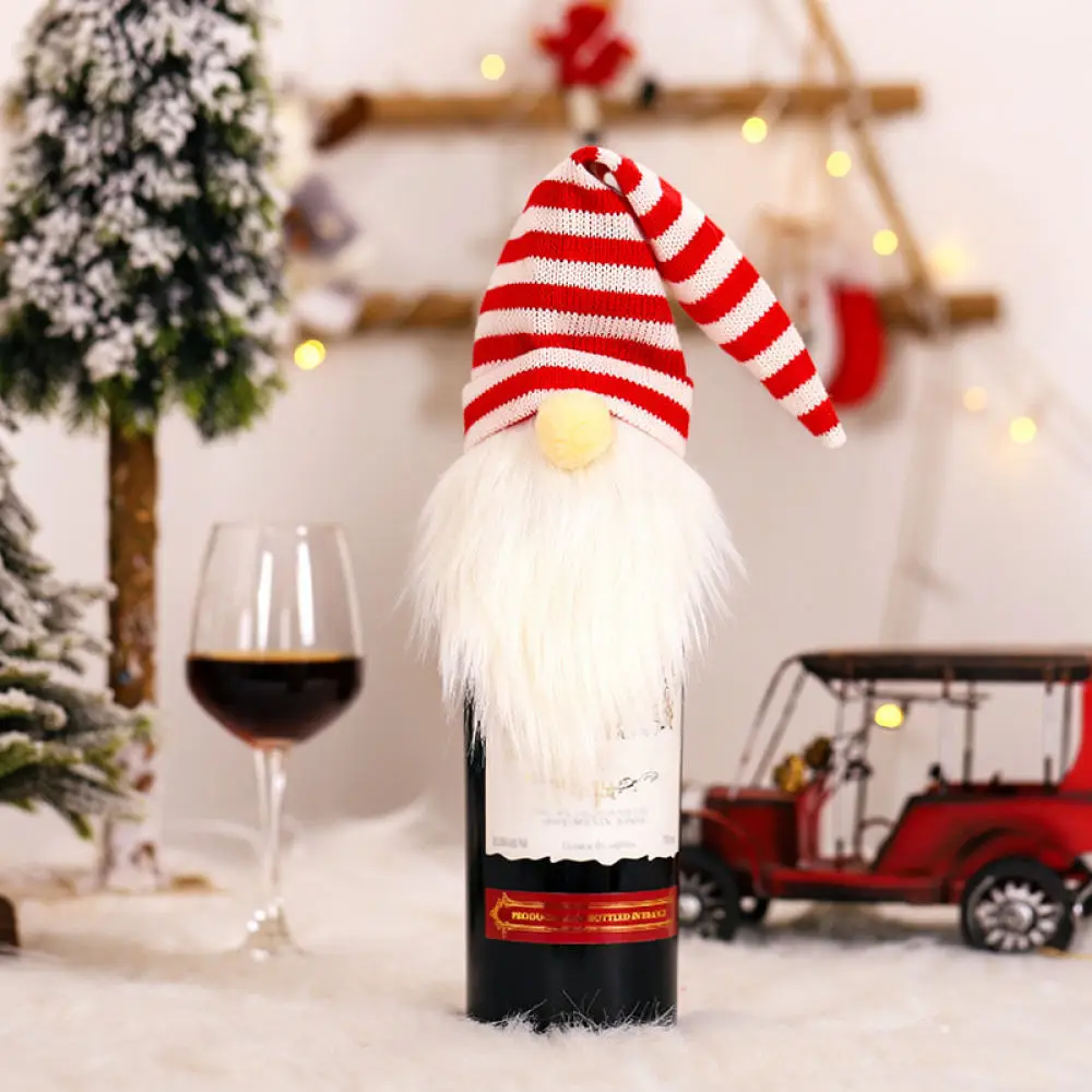 Knitted Gnome Wine Bottle Sleeve Christmas Ornament Holiday Party Table Decoration Festive Gift Packaging Cover Supplies