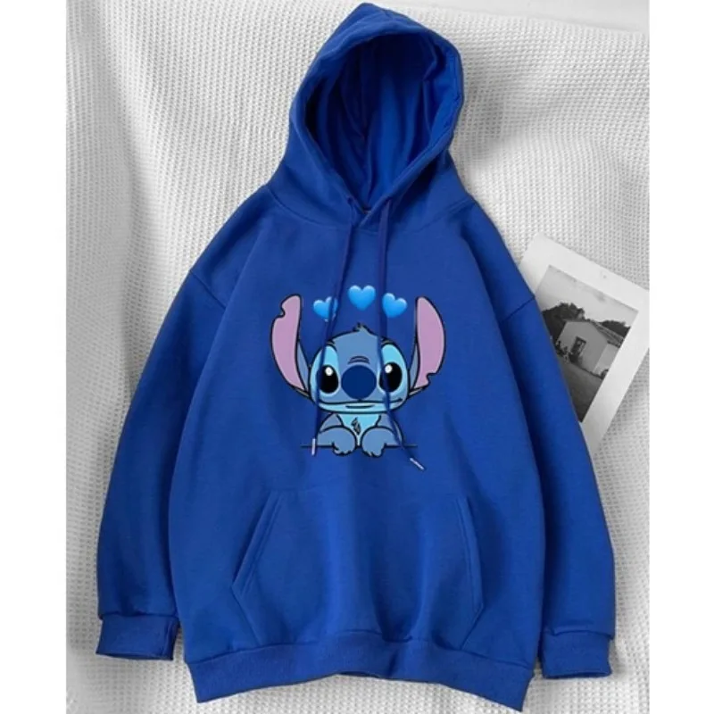 Lovely Pattern Male Sweatshirts Pocket Loose Clothing Disney Stitch Cartoon Cozy Men Hoodies Autumn Winter Popular Pullover