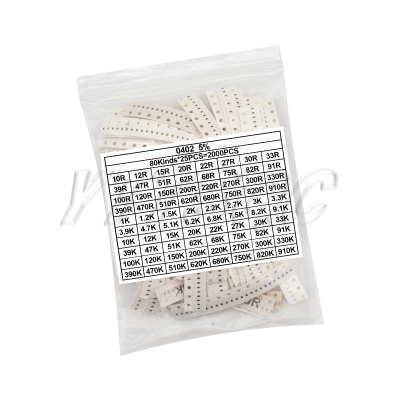 4000PCS 0402 SMD Resistor Kit Assorted Kit 10ohm-1M ohm 5% 80valuesX 50PCS=4000PCS Sample Kit 0805 0603 1206 2512 1210