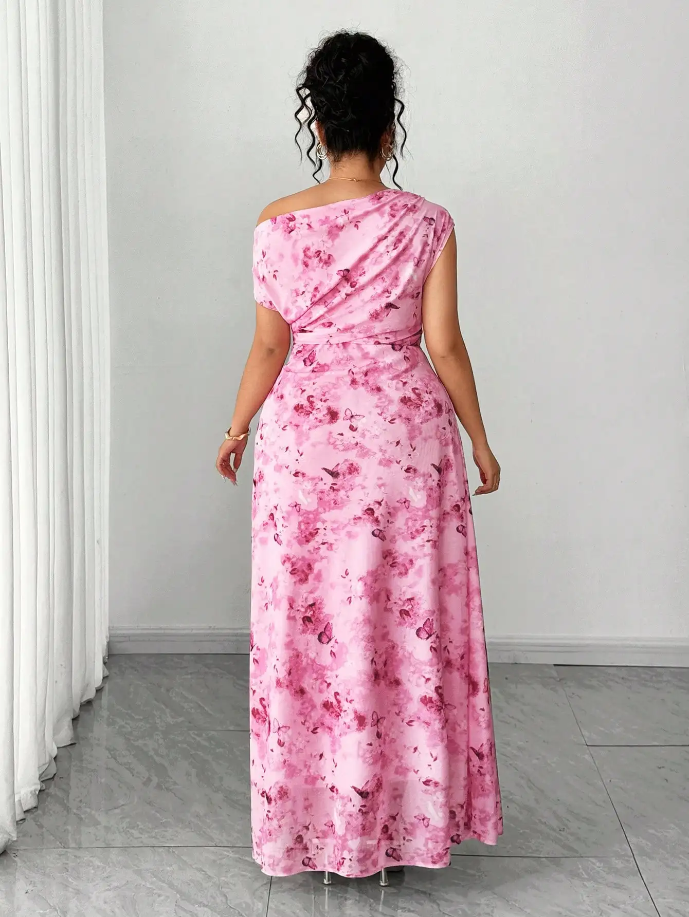 

Plus Size Off Shoulder Cinched Waist Floral A-Line Maxi Dress For Party Night Out
