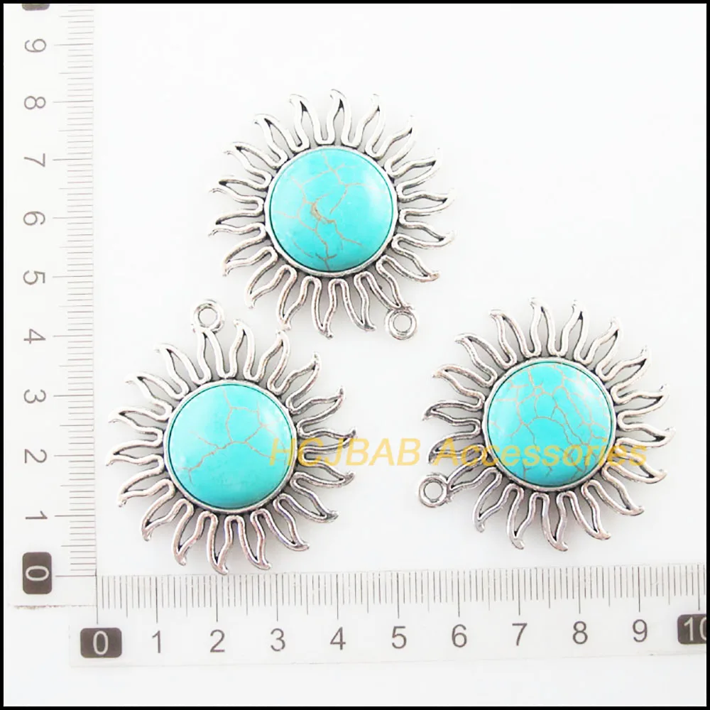 2Pc Retro Tibetan Silver Sun Flower Charms Pendants 42.5x46mm