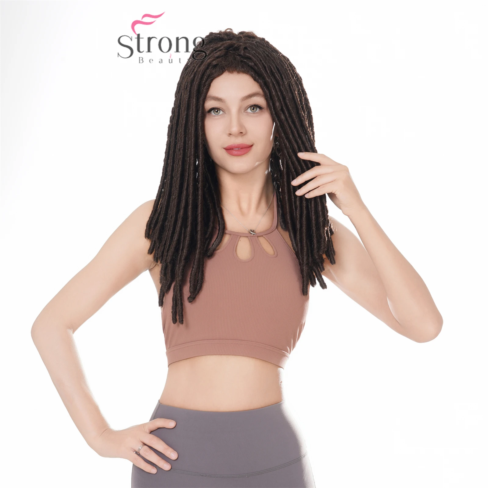 StrongBeauty African braids Wig dreadlocks Hair Spiral Curls Hairstyle Black /Brown Synthetic Wigs - Image 3