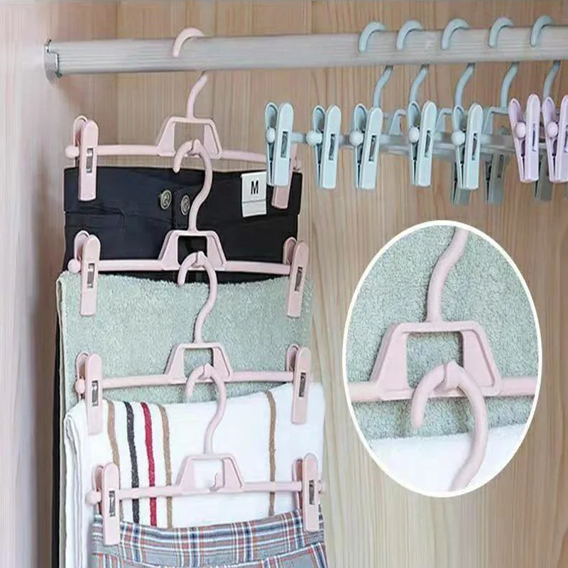 5PCS Skirt Peg Hanger Traceless Plastic Pants Rack Multifunctional Household Hanger Adjustable Trouser Clips Save Space Hanger