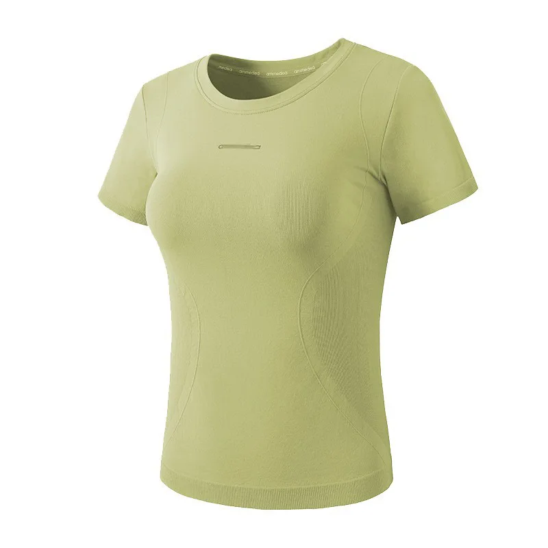 Camisa de Yoga de color caramelo para mujer, Top deportivo de manga corta transpirable, de secado rápido, Sexy y ajustado