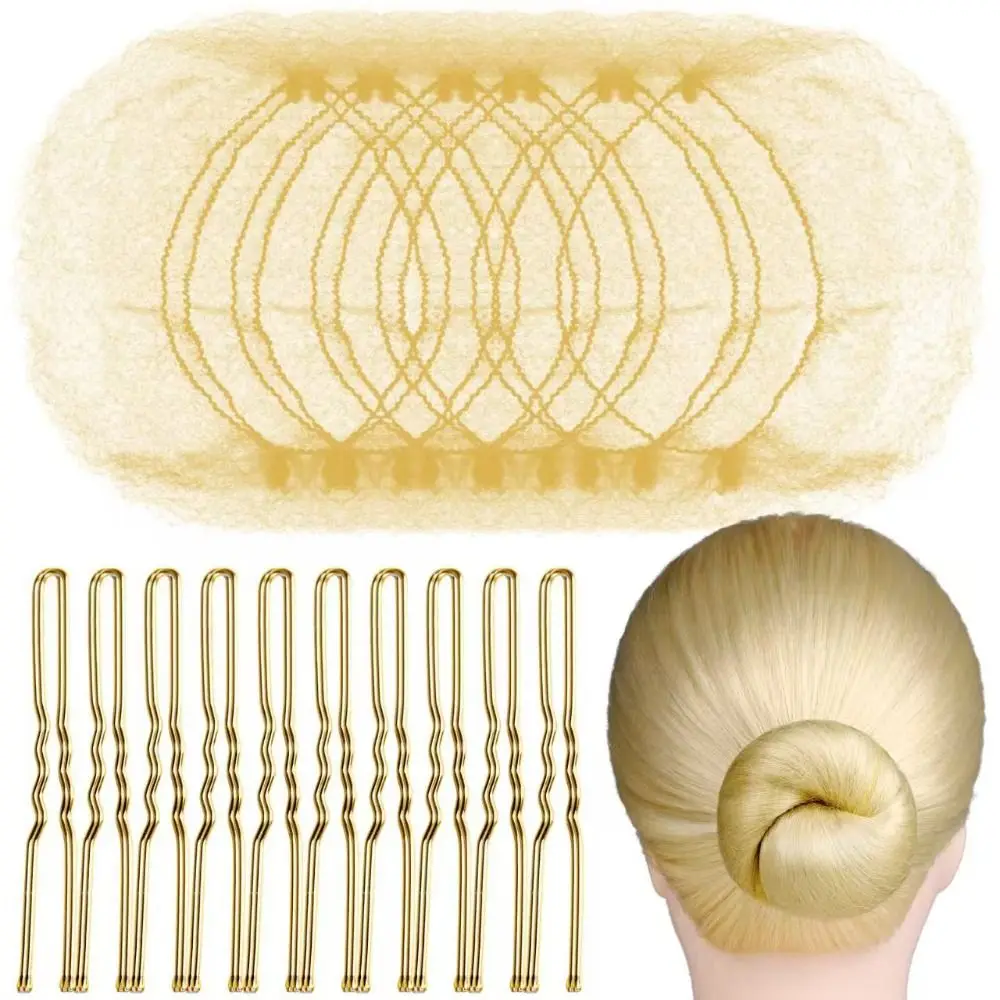 

Stylish Elastic Mesh Mesh Hair Nets Set Secure Hold Round Toe U Shaped Hair Pins Invisible Colorful Waved Clips Wedding