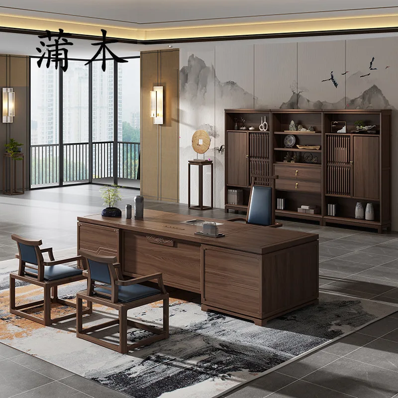 New Chinese-style desk boss table and chair combination solid wood bench manager president supervisor desk office furniture