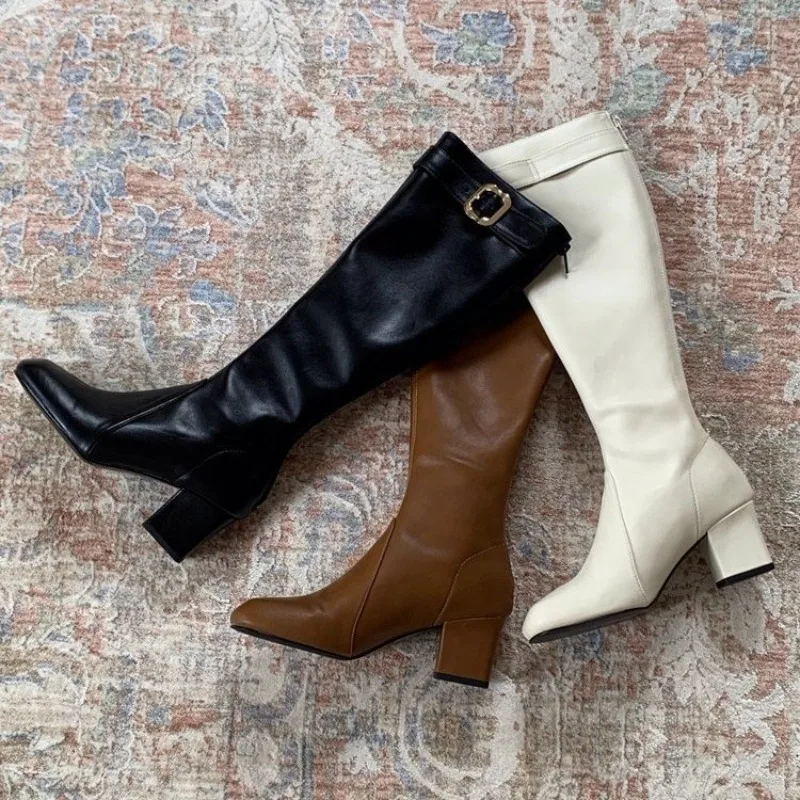 

Elegant Women Boots High Heels Shoes Designer 2025 Winter New Knee High Knight's Boots Fashion Chunky Leather Shoes High Botas