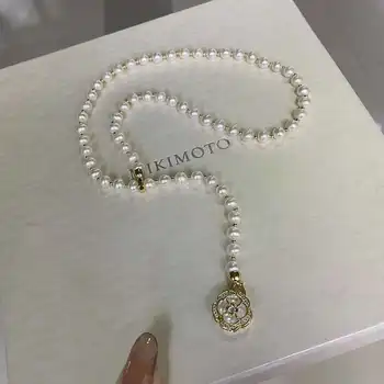 N 7-8mm natural freshwater pearl super elegant camellia fritillary women's button 50cm long necklace for women