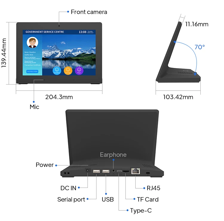 WL8029T 8inch Android 14 RK3576S L-Type Commercial L-shaped Tablet With SDK For Interactive Service Screen