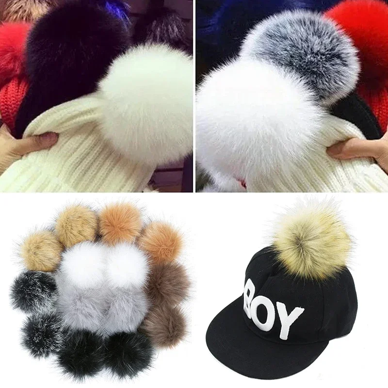 2PCS 12cm Large Pom Poms with Press Button Fluffy Faux Fur Pompom Buttons for Baby Girls Pompon Beanie Hat Hairball Accessor