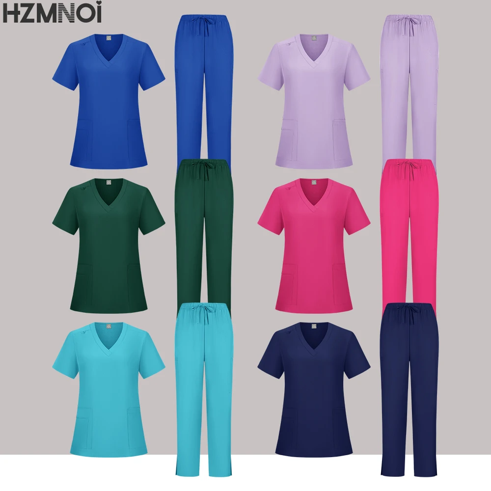 Спа-униформа, скрабы, женский дышащий мягкий топ с короткими рукавами, брюки для бега, воротник на молнии, рабочая униформа для салона красоты, маникюра