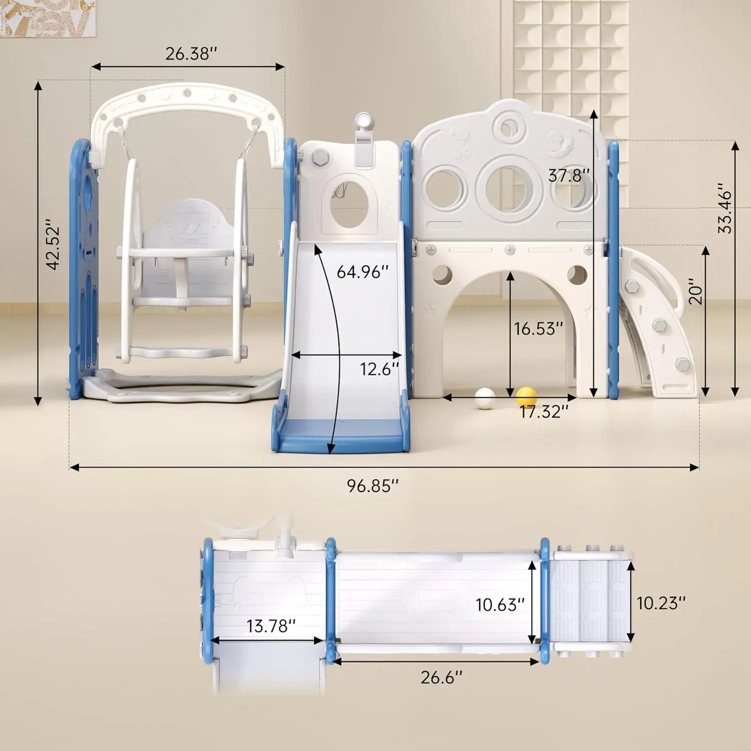 Slide para crianças, balanço e escorregador para crianças, conjunto interno e externo para crianças com cesta de basquete e conjunto de bola