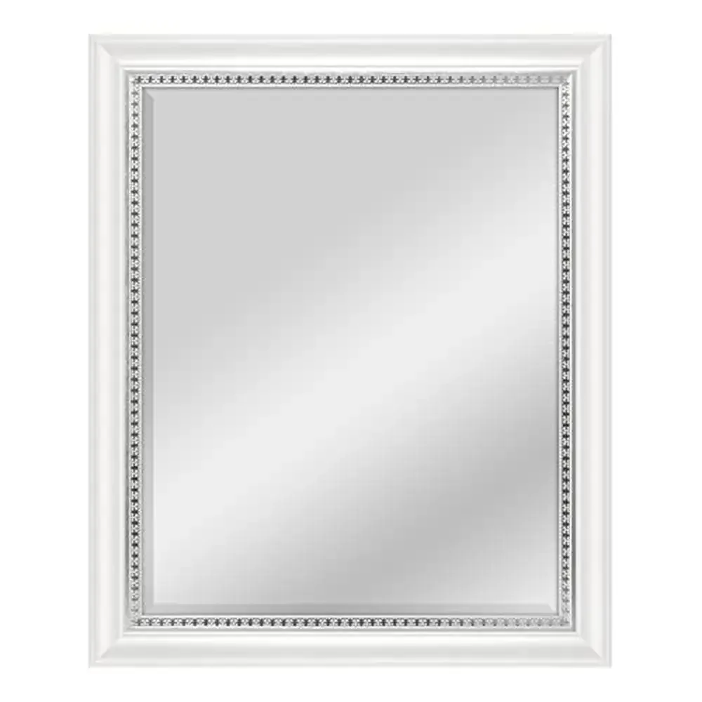 

Embossed Accent Wall Mirror 27"x33" White Wood Grain Silver Trim Rectangular Bevel Glass Polystyrene Frame Mirror Installation