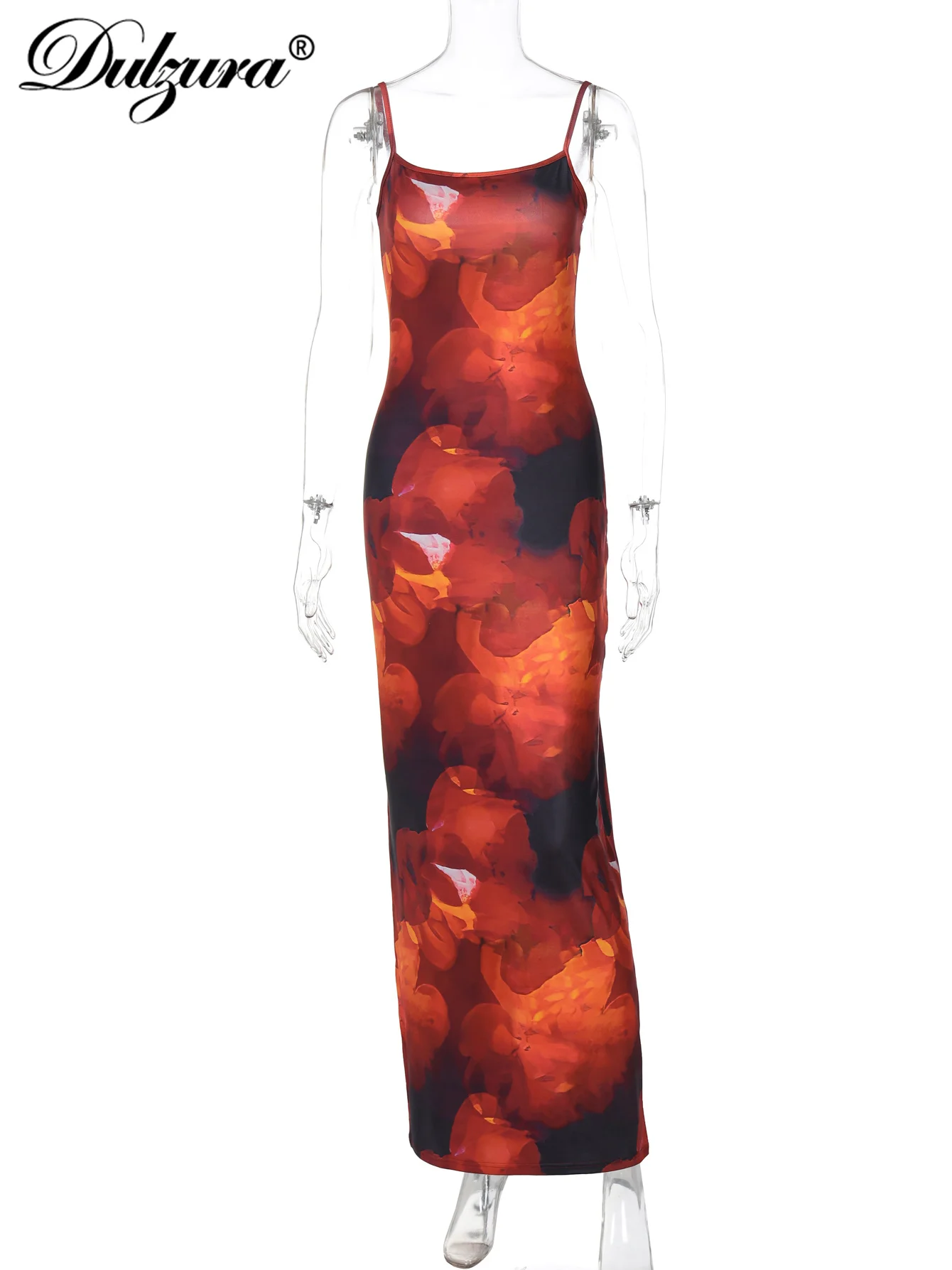 Dulzura Abito maxi con stampa aderente senza maniche senza schienale Abito lungo casual elegante sexy da donna Party Club Street Summer Outfit