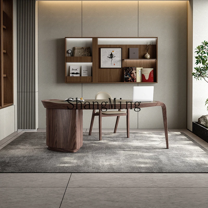 

ZYYвысококачественный седельный кожаный стол из цельного дерева, стол для виллы, минималистичный компьютерный письменный стол