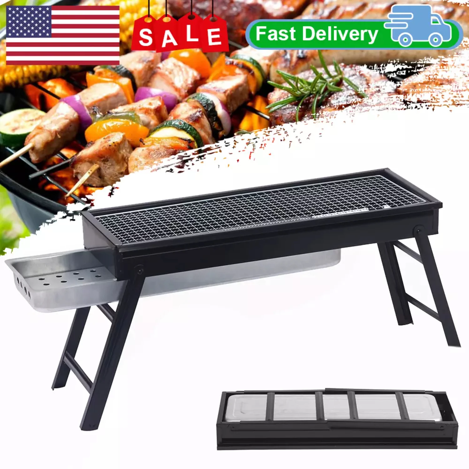 

BBQ Barbecue Grill Folding Portable Charcoal Outdoor Camping Patio Stove Cooker