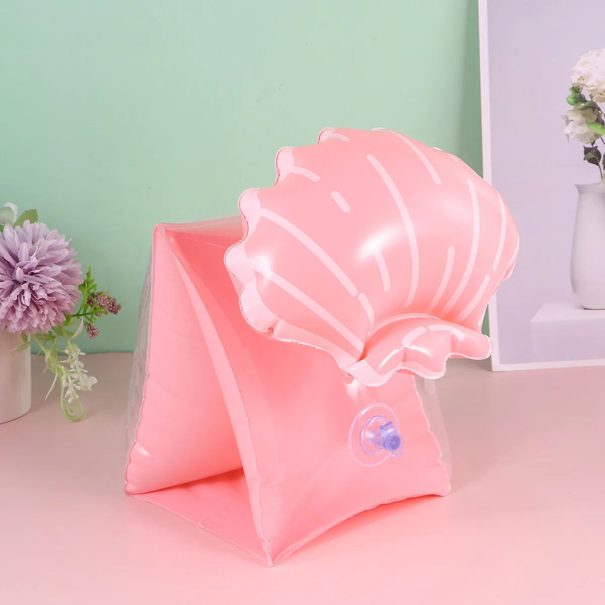 

1Pair Kids Cartoon Shell Arm Bands Swim Float Inflatable Support Sleeves Easy Inflate Deflate Portable Use Pink