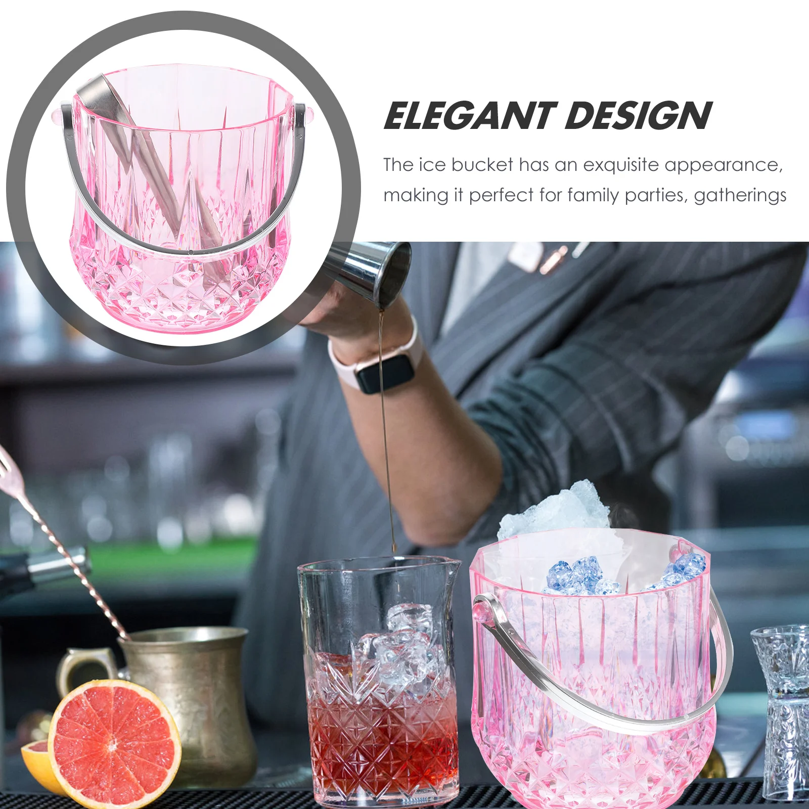 

1set Tongs Diamond Desktop Clear Cube Bucket Cocktail Holder Bar Party Reusable Ice Holder Ice Container Container