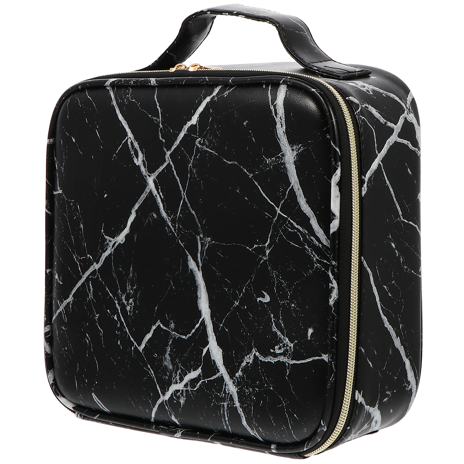 

1pc Marble Makeup Case Travel Train Compartment Storage Organizer PU Nylon Metal Long Lasting Portable Handle