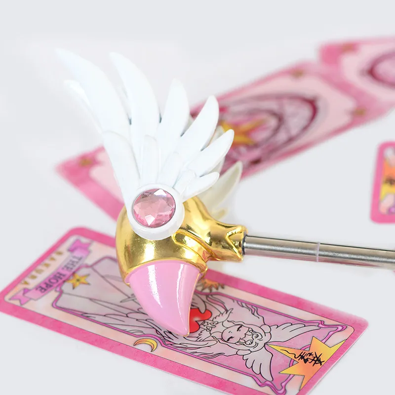 Varita mágica con cabeza de pájaro de Cardcaptor Sakura, dispositivo transformador de tarjetas Clow retráctil de tamaño mediano, color rosa, para fanáticas del anime, Cosplay