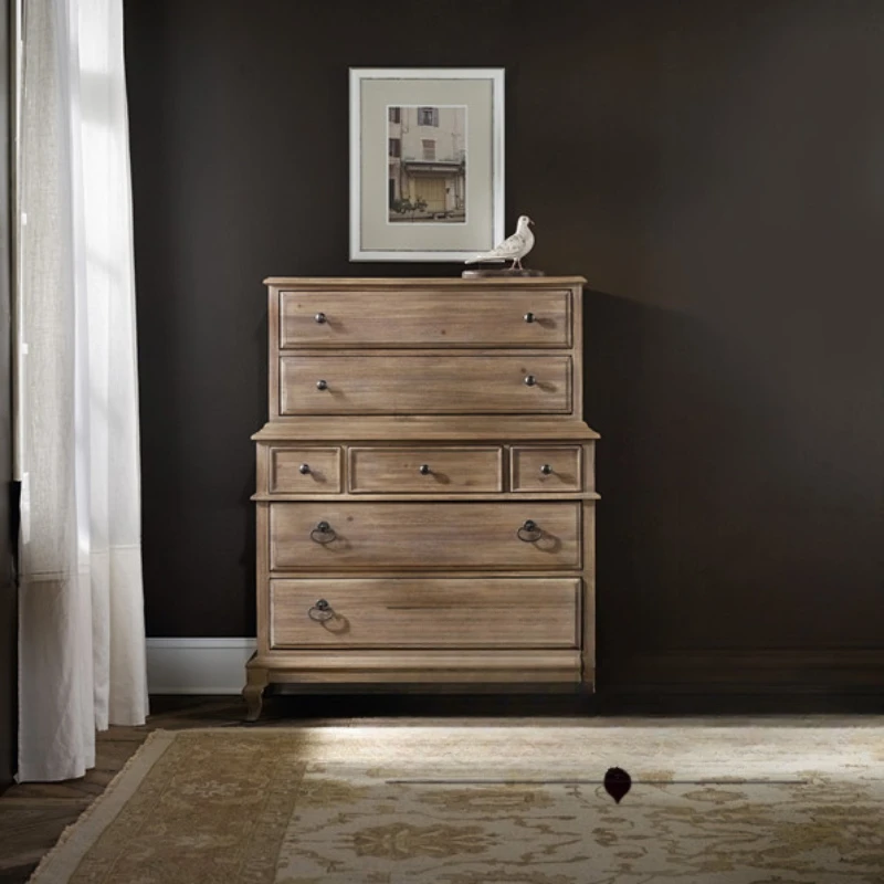 

Retro solid wood seven-chest cabinet, rustic oak bedroom, bedside high high-end locker