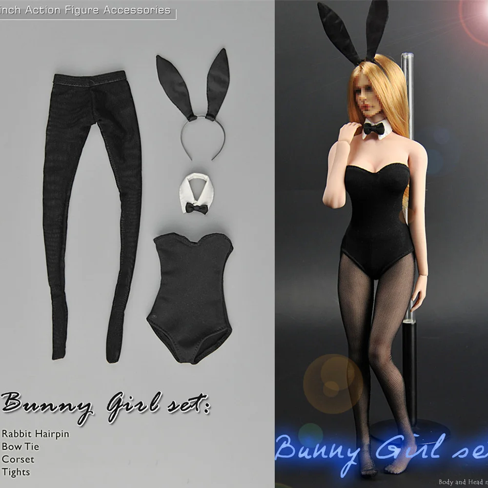 4 pcs/set ZY15-28 1/6 Sexy Female Bunny Clothes Girl Tight Underwear Bodysuit Stockings Set Fit 12