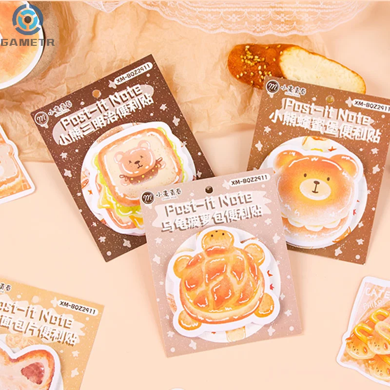 40Sheets Kawaii Special-shaped Animal Bread Toast Sticky Note Cute Self-Adhesive Notepad School Office Supplies Stationery