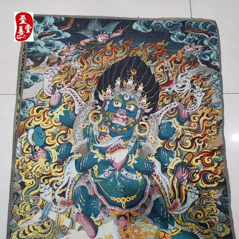 Tibet Tibetan Cloth Silk Six-armed mahakala buddha Thangka Tangka Embroidery Painting Embroidery Hanging Pictures