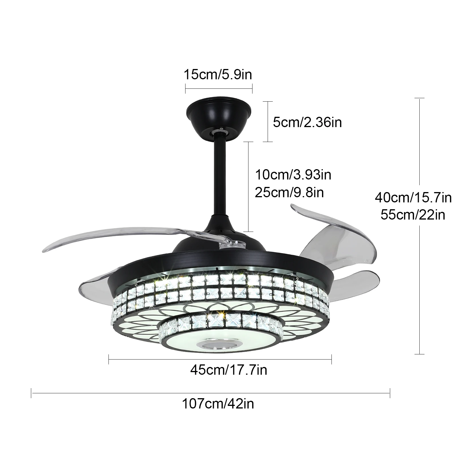 42 Inch Fan Pendant Light Black Three Color Variable Frequency Band Bluetooth With Remote Control - Us Standard