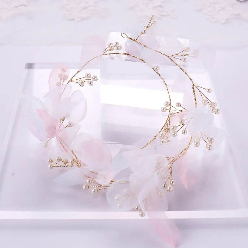 Pearl Flower Hair Vine Headband Tiara For Women Bride Flower Bridal Wedding Hair Accessories Jewelry Headband Hairband