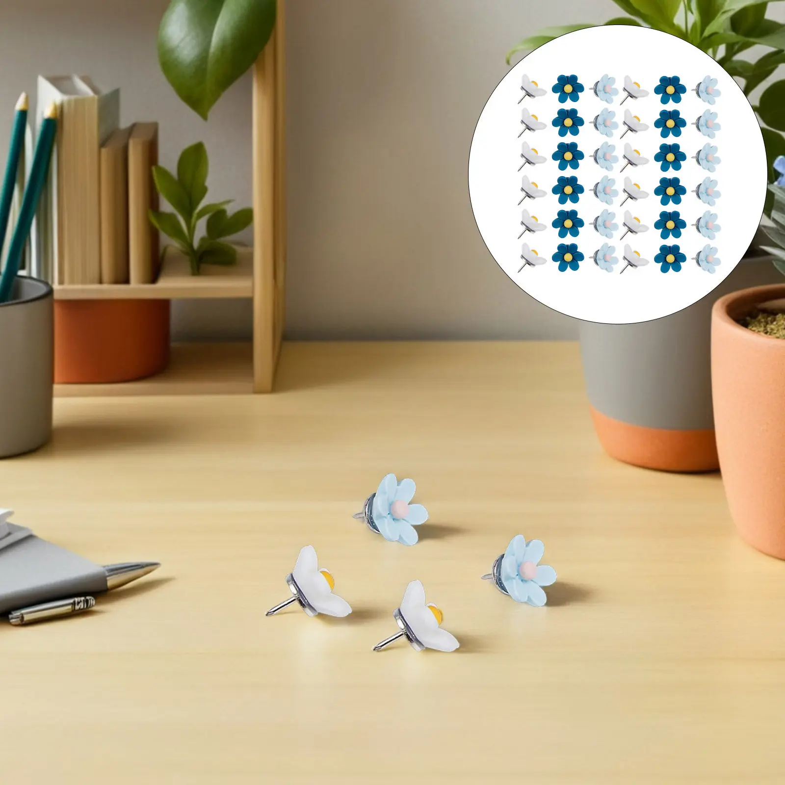 

50Pcs Flower Shaped Push Pins Resin Decorative Floral Thumb Tacks for Notice Board Pinboard Map Display Home Office Decoration
