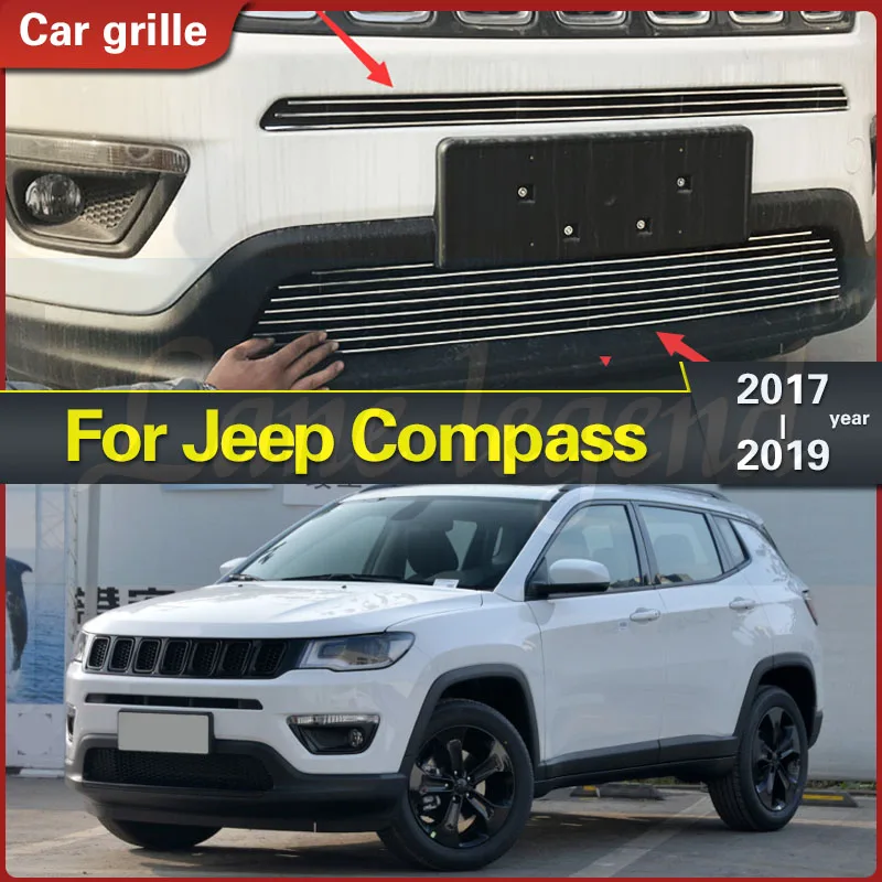 

Для Jeep Compass 2017-2019, высококачественный передний центральный бампер из нержавеющей стали, решетка, крышка, накладка, гоночная решетка, комплект кузова, грили