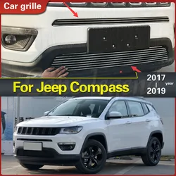 For Jeep Compass 2017-2019 High-quality Stainless Steel Front Center Bumper Grille Grill Cover Trim Racing Grill Body Kit Grills